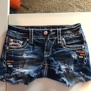 Rock revival denim shorts